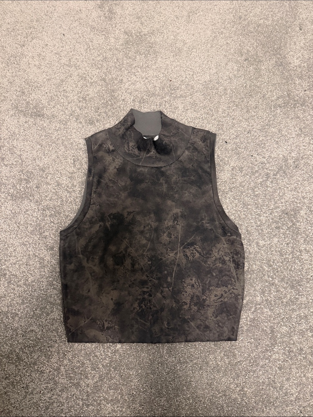 Zara Grey Marble-Print Mock Neck Crop Top